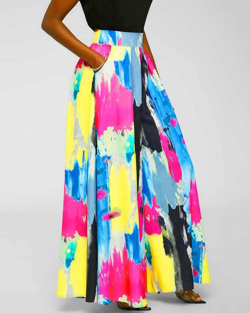 

Tie Dye Print High Waist Flowy Flared Pants, Blue