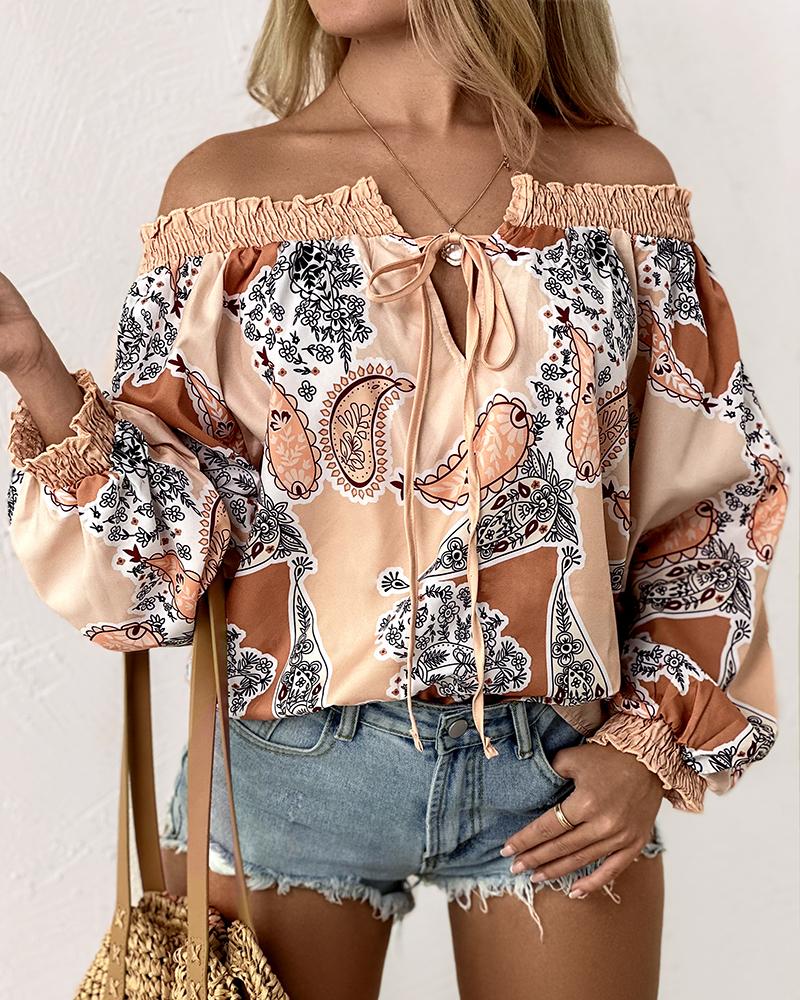 

Paisley Print Off Shoulder Chiffon Top, Yellow