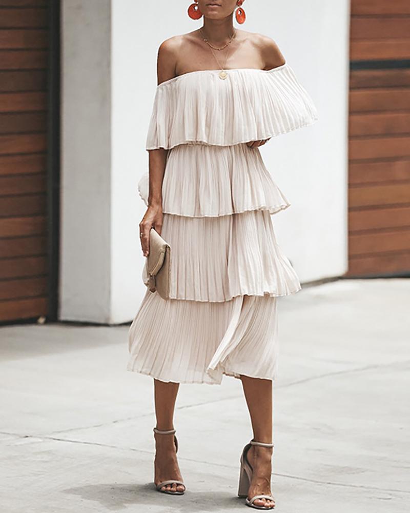

Off Shoulder Layered Ruched Dress, Apricot