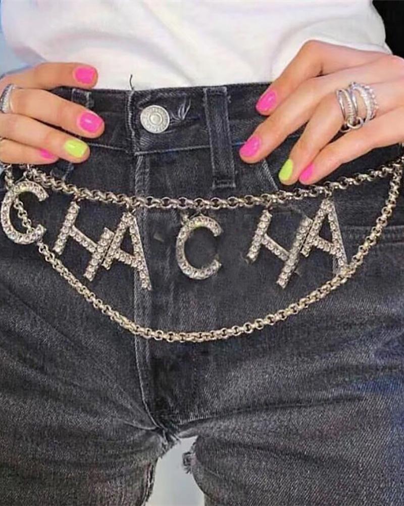 

Rhinestone Decor Letter Pattern Waist Chain, Style1