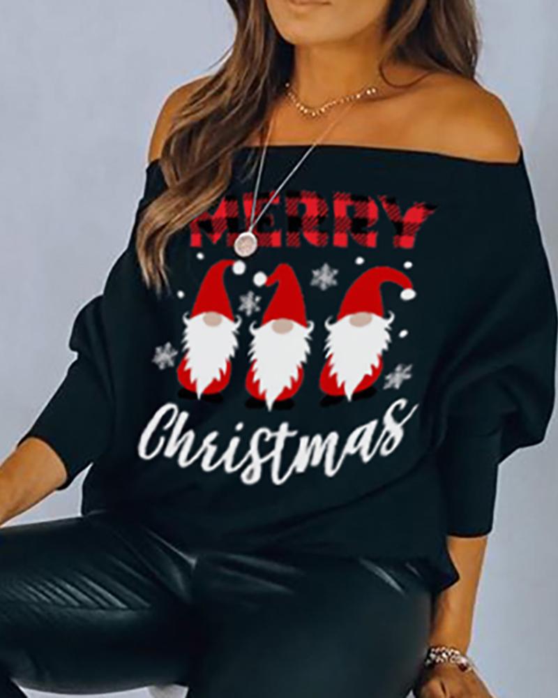 

Christmas Gnomes Svg Letter Print Casual Top, Black