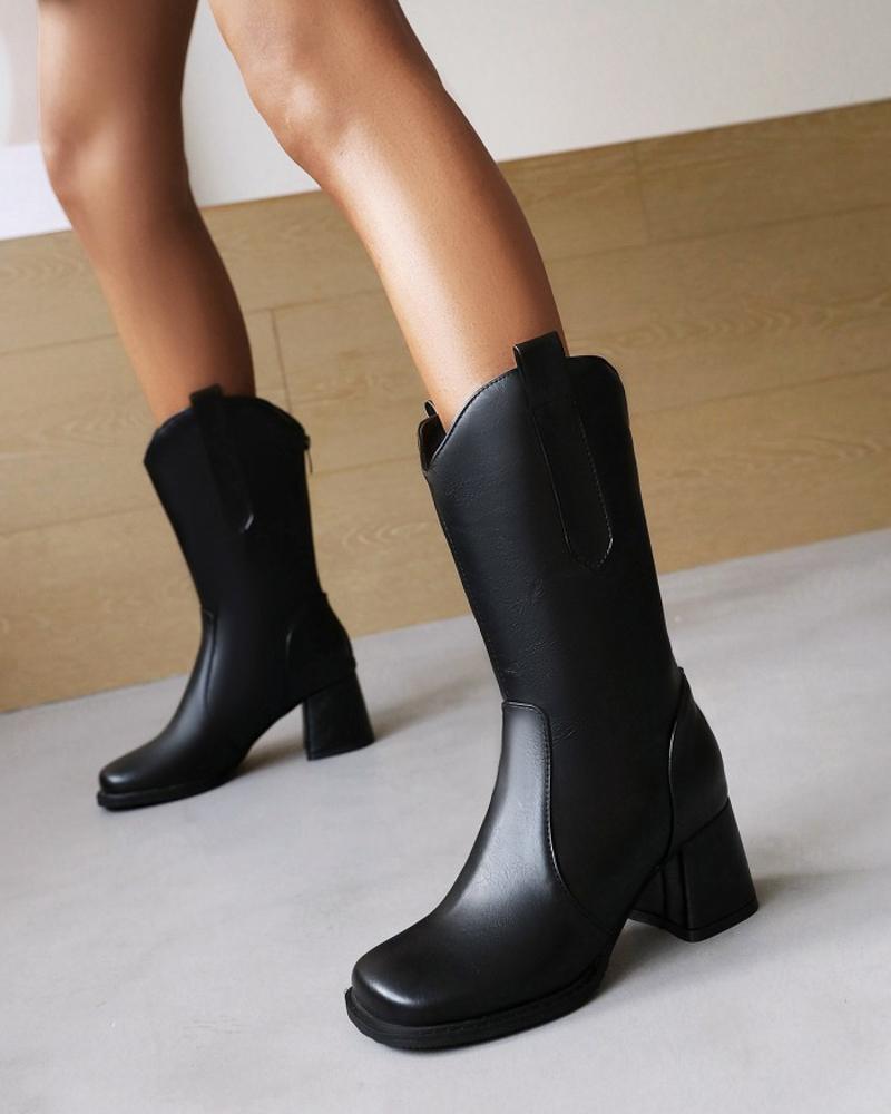 

Womens Vintage Square Toe Oil Finish High Heel Western Boots, Black