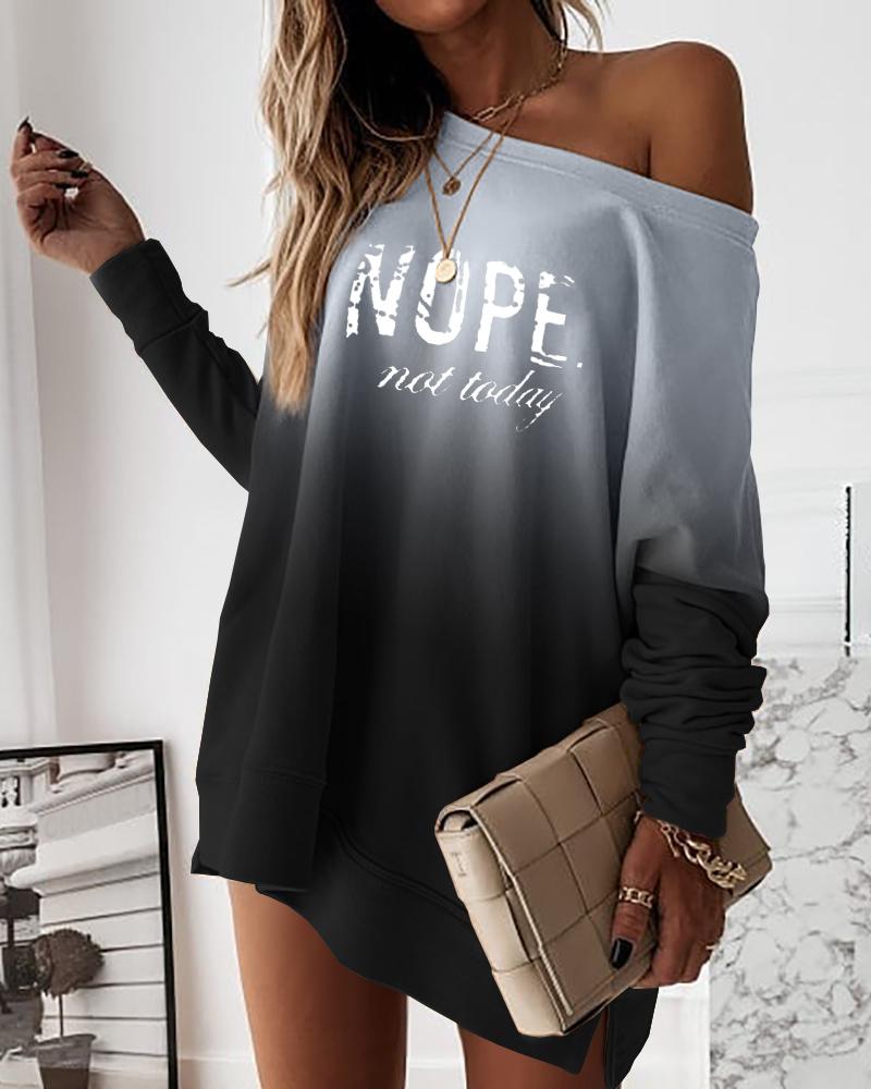 

Letter Print Ombre Colorblock Casual Sweatshirt, Black