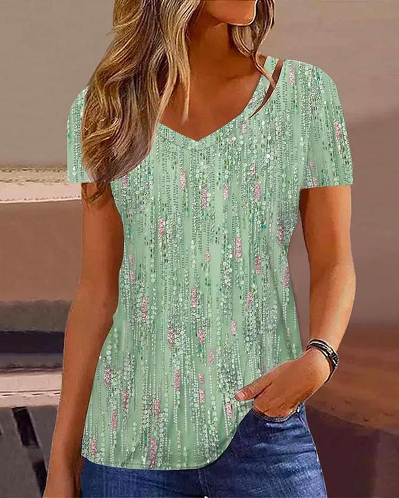 

Abstract Print Cutout Casual Top, Green