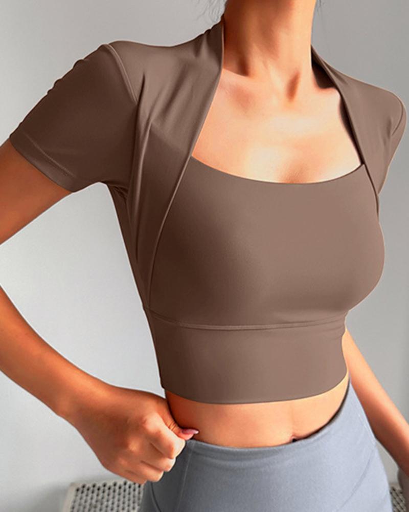 

Asymmetrical Quick Dry Crop Yoga Active Top, Coffee