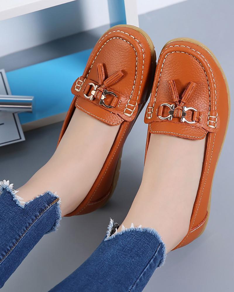 

Tassel Metal Decor Slip On Moccasins Shoes, Orange
