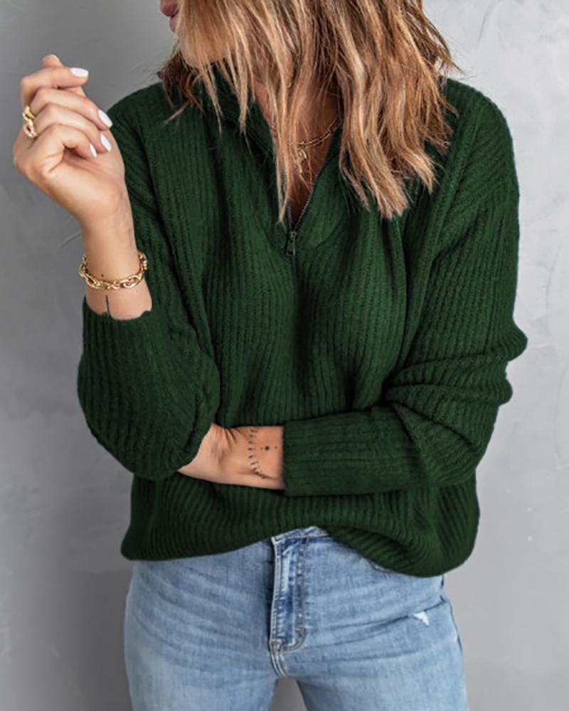 

Zipper Front Long Sleeve Sweatshirt, Green