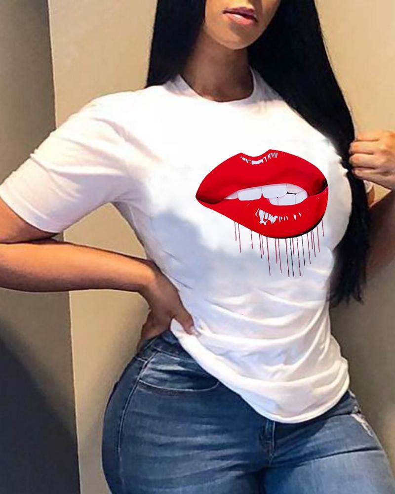 

Colorblock Lips Print Short Sleeve T-shirts, Style8