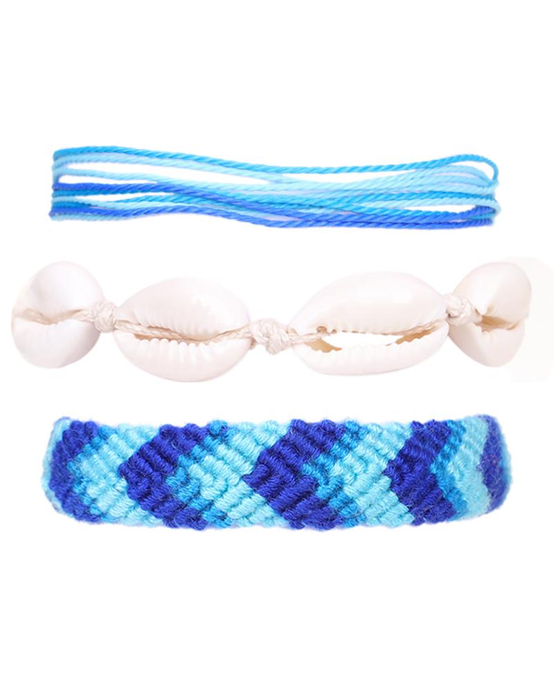 

3pcs Tribal Shell Pattern Colorful Braided Clan Anklets, Style2