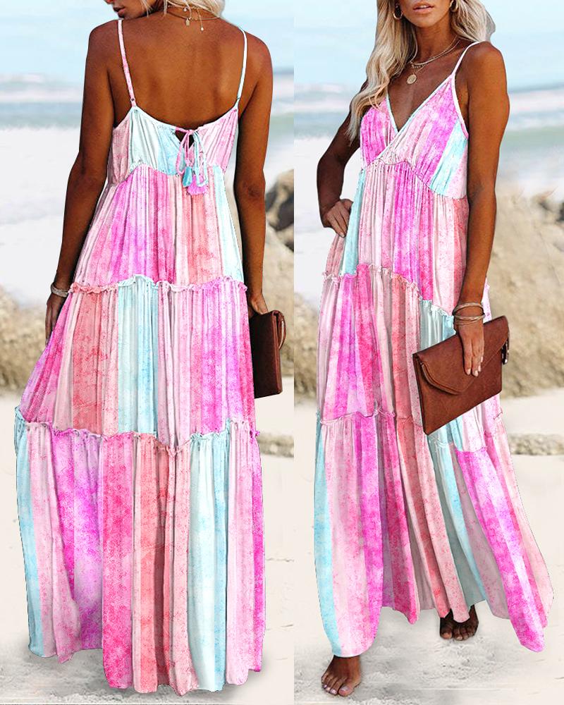 

Tie Dye Print Frill Hem Maxi Beach Dress, Multicolor