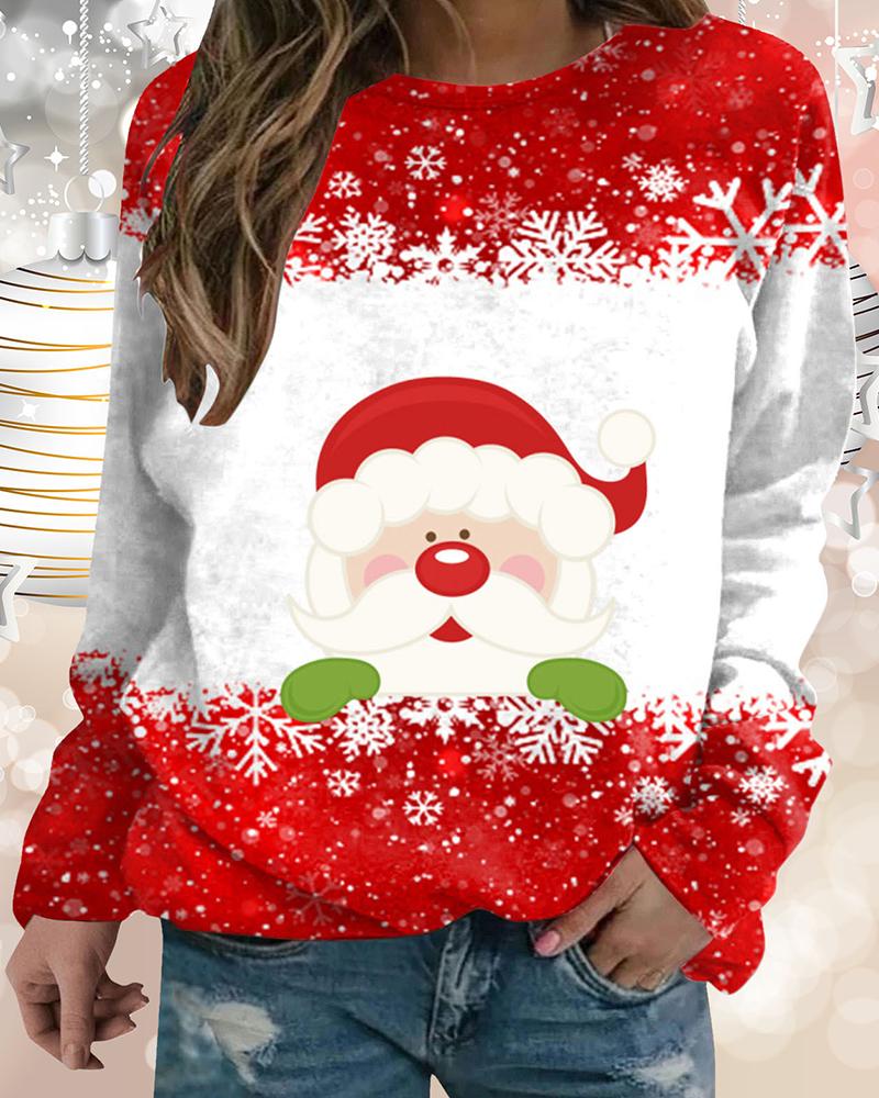 

Christmas Round Neck Santa Graphic Print Sweatshirt, Red