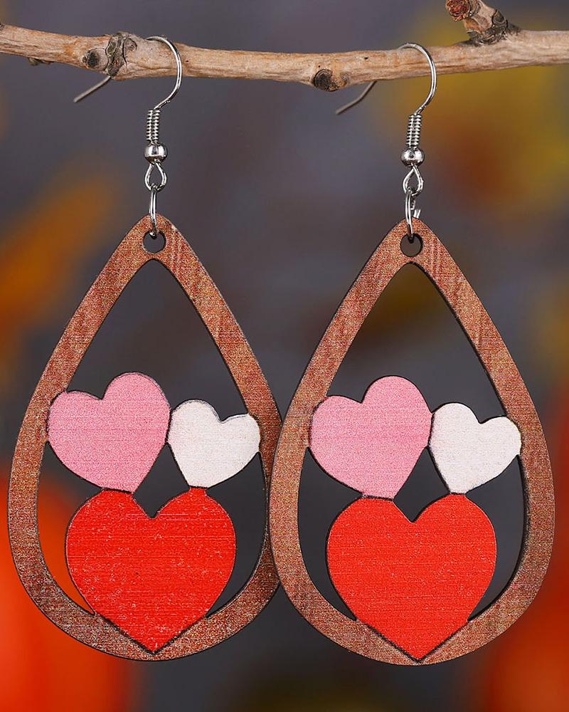 

1Pair Valentine's Day Hollow Out Heart Pattern Waterdrop Earrings, Red