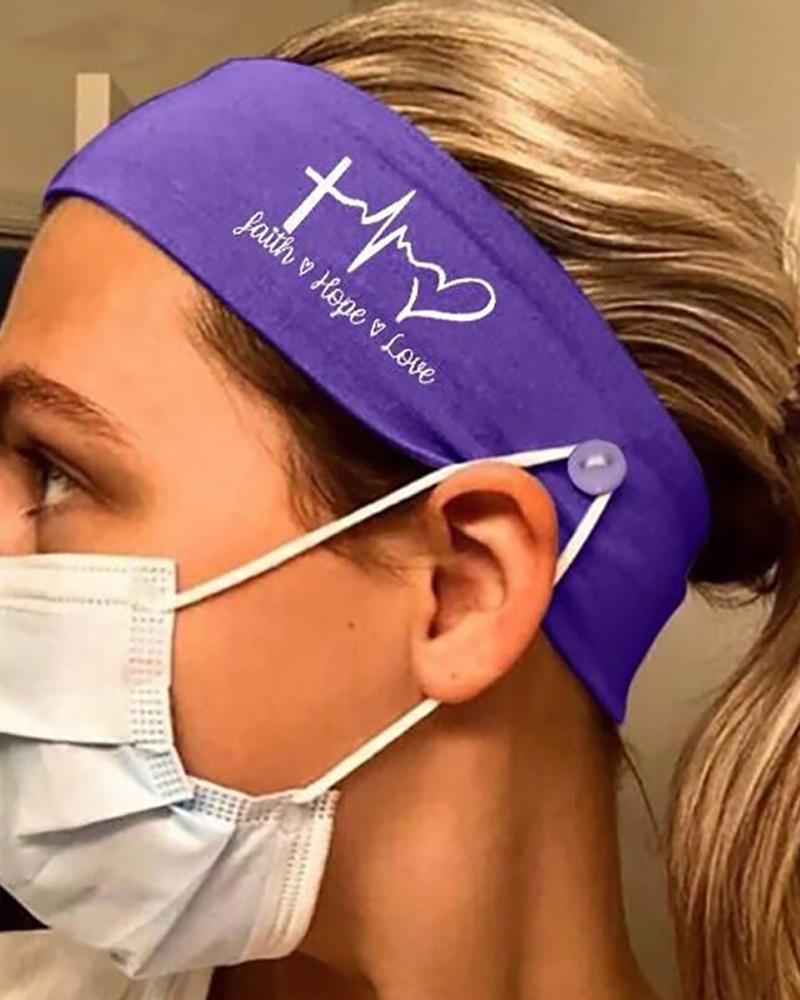 

Button Wide Headband Elastic Facemask Holder, Purple