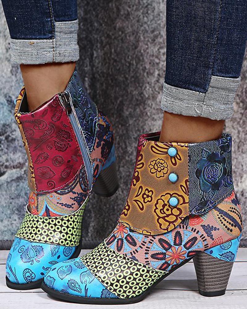 

Vintage Chunky Ankle Boots, Multicolor