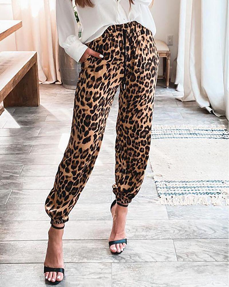

Cheetah Print High Waist Cuffed Pants, Khaki