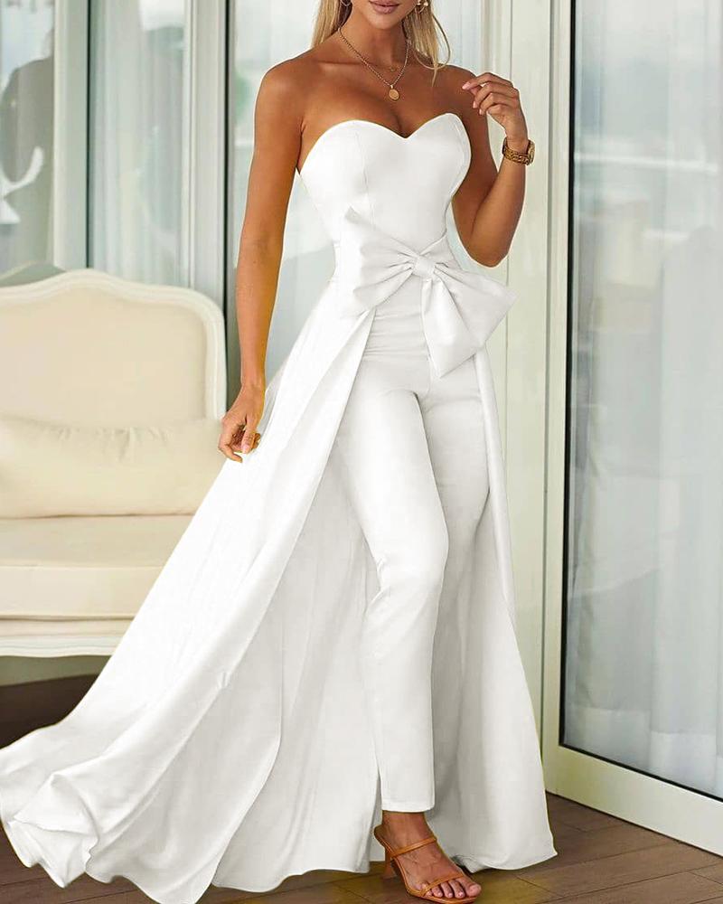 

Sleeveless Bandeau Bowknot Design Jumpsuit, White