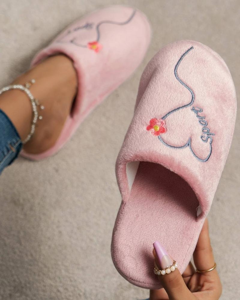 

Heart Letter Pattern Non Slip Fuzzy Slippers, Pink