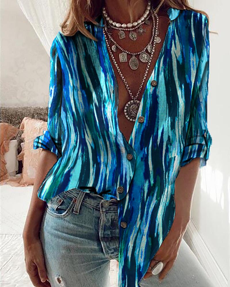 

Tie Dye Print Button Up Long Sleeve Shirt, Multicolor