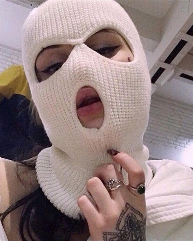 

3 Hole Warm Full Face Cap Knit Facekini, White