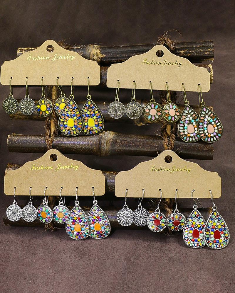 

3 Pairs Bohemian Geometric Vintage Earrings Set, Yellow