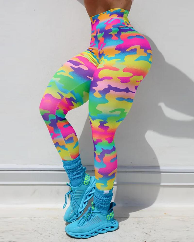 

Graphic Print Scrunch Butt High Waist Leggings, Multicolor