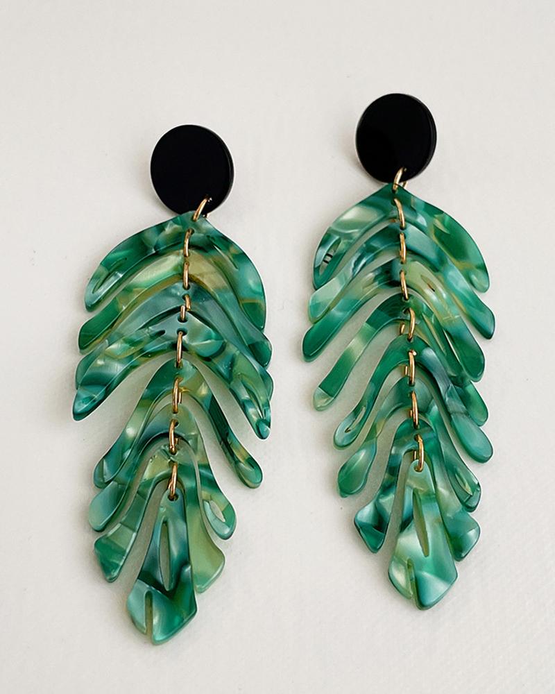 

1Pair Leaf Shaped Tassel Drop Earrings, Green
