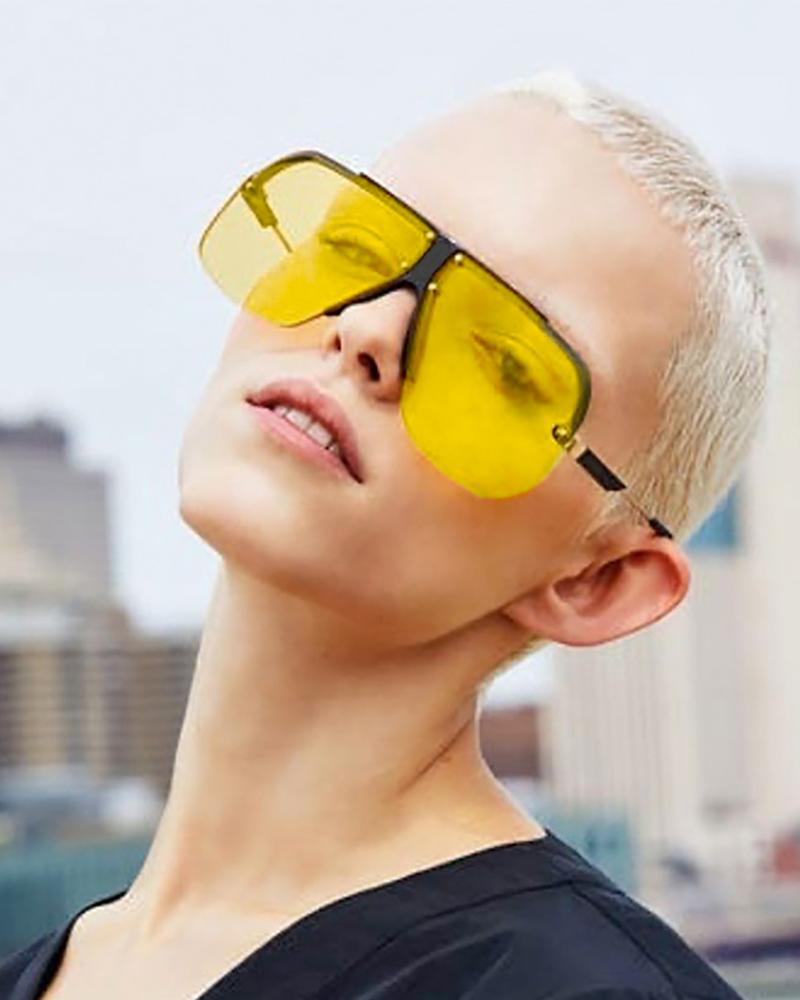

1Pair Half Rimless Flat Top Sunglasses, Yellow