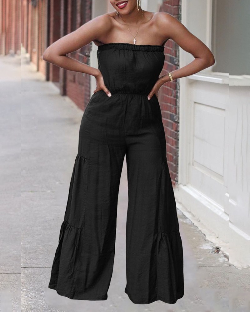 

Bandeau Ruched Wide Leg Jumpsuit, Black