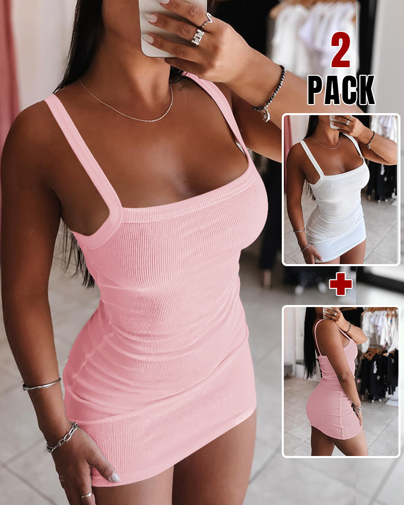 

Vestido mini sexy ajustado sin mangas con tirantes finos y banda de 2 piezas, Style2