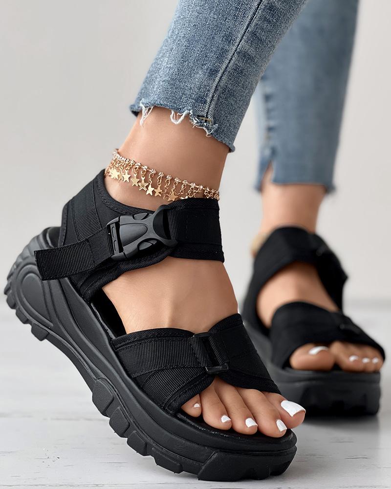 

Double Strap Buckled Platform Sandals, Black