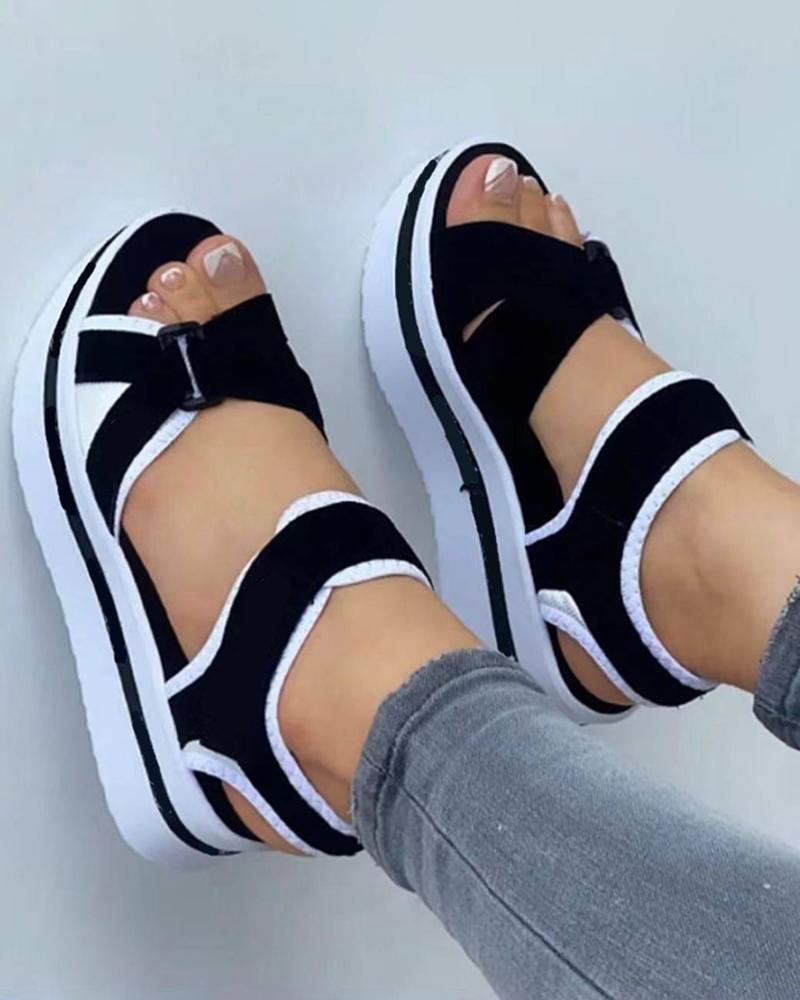 Peep Toe Platform Velcro Sandals