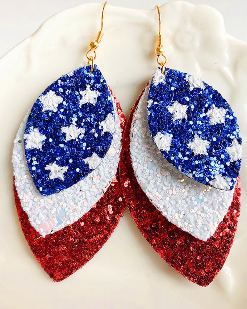 

Independence Day American Flag Sequins Leaf Drop Earrings, Blue