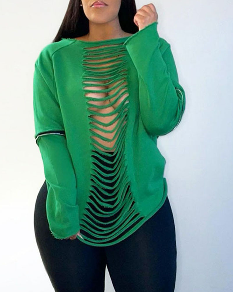 

Plus Size Ladder Cutout Long Sleeve Sweatshirt, Green