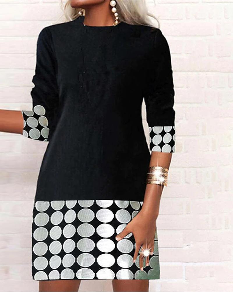 

Polka Dot Print Long Sleeve Casual Dress, Black