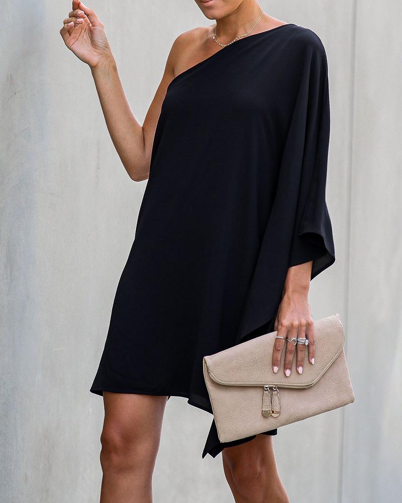 

Solid Color Long Sleeve Chiffon Mini Dress, Black