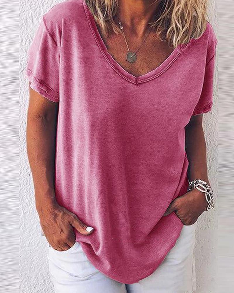 

V Neck Loose Fit T-Shirt, Pink