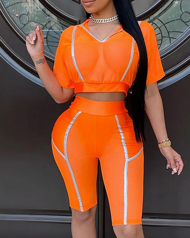 

Contrast Piping Hooded High Waisted Butt Lifting Active Sets, Orange