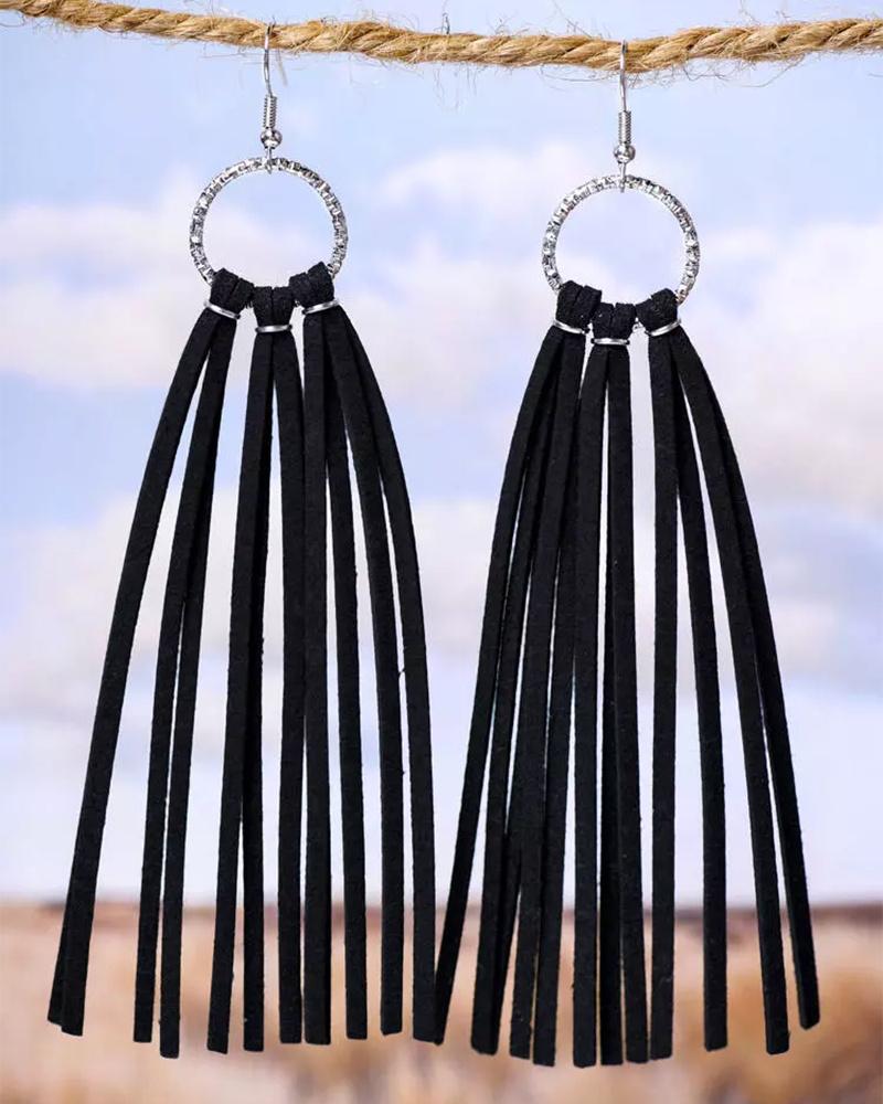 1Pair Tassel Design Hollow Out Hook Earrings