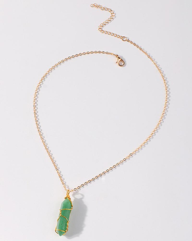 

1pc Hand Wound Hexagon Column Pendant Necklace, Green