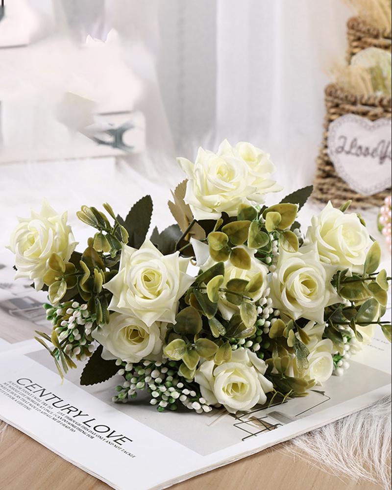 

Silk Rose Bouquets Artificial Flowers For Wedding Home Party Decor, White