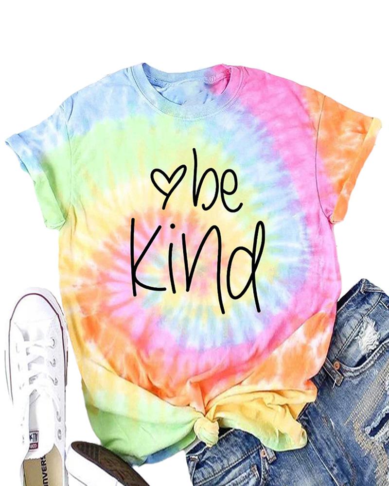 

Tie Dye Letter Print Short Sleeve T-shirt, Multicolor