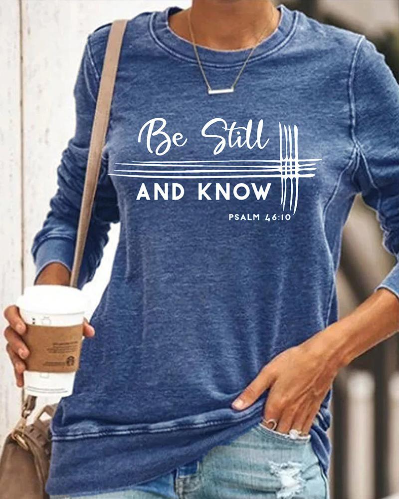 

Letter Print Long Sleeve Sweatshirt, Blue
