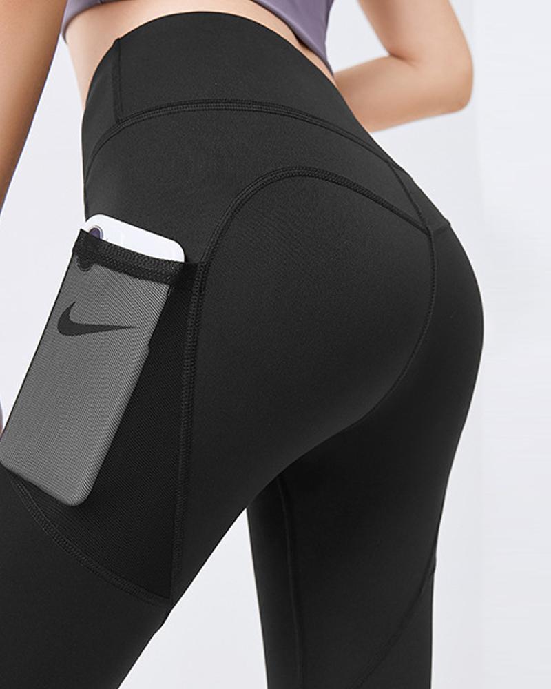 Contrast Mesh Pocket Design High Waist Butt Lift Yoga Pants