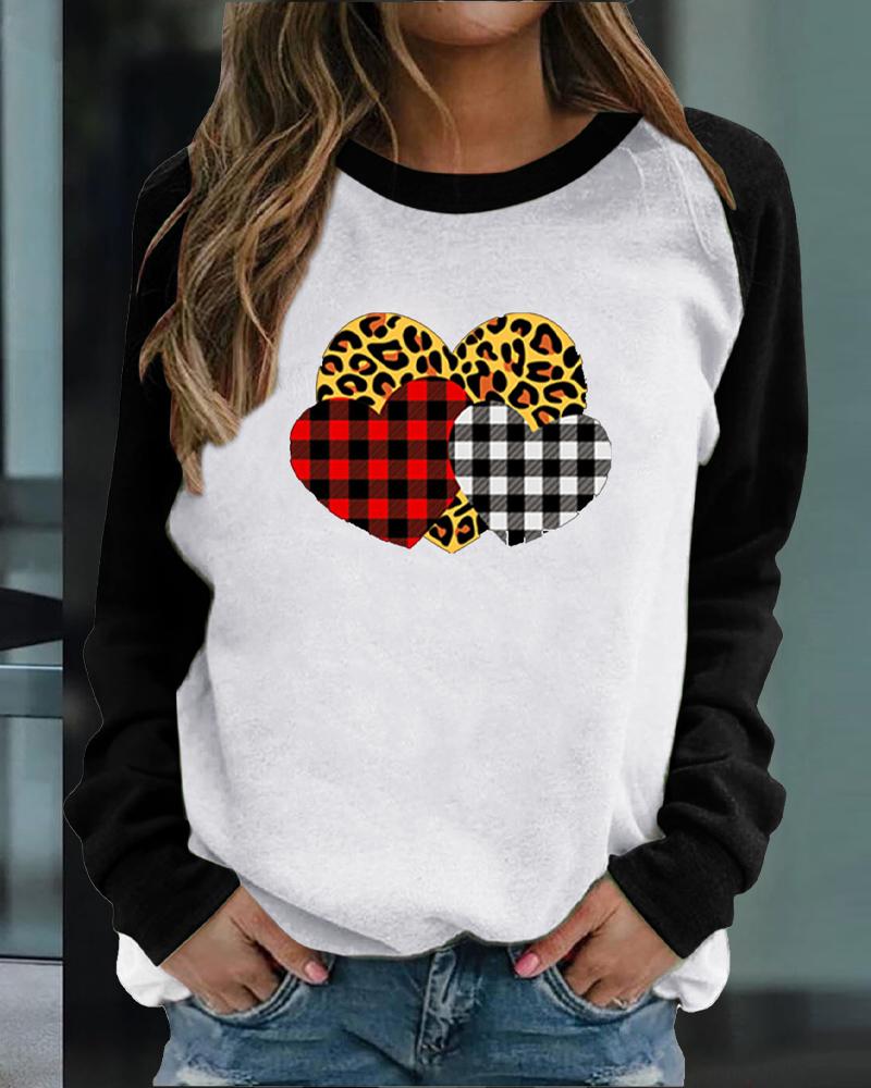 

Valentine' Day Heart Print Raglan Sleeve Sweatshirt, Black