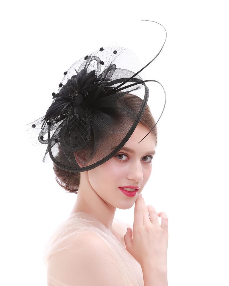 

1pc Feather Fascinator Hat Sheer Mesh Hair Clip Hairpin Hat Bridal Wedding Cocktail Tea Party Headwear, Black