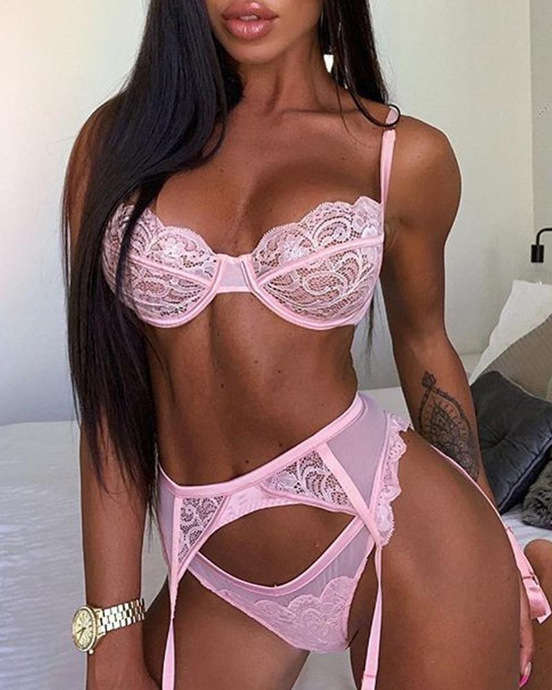 

3PCS Lace Lingerie Set, Pink