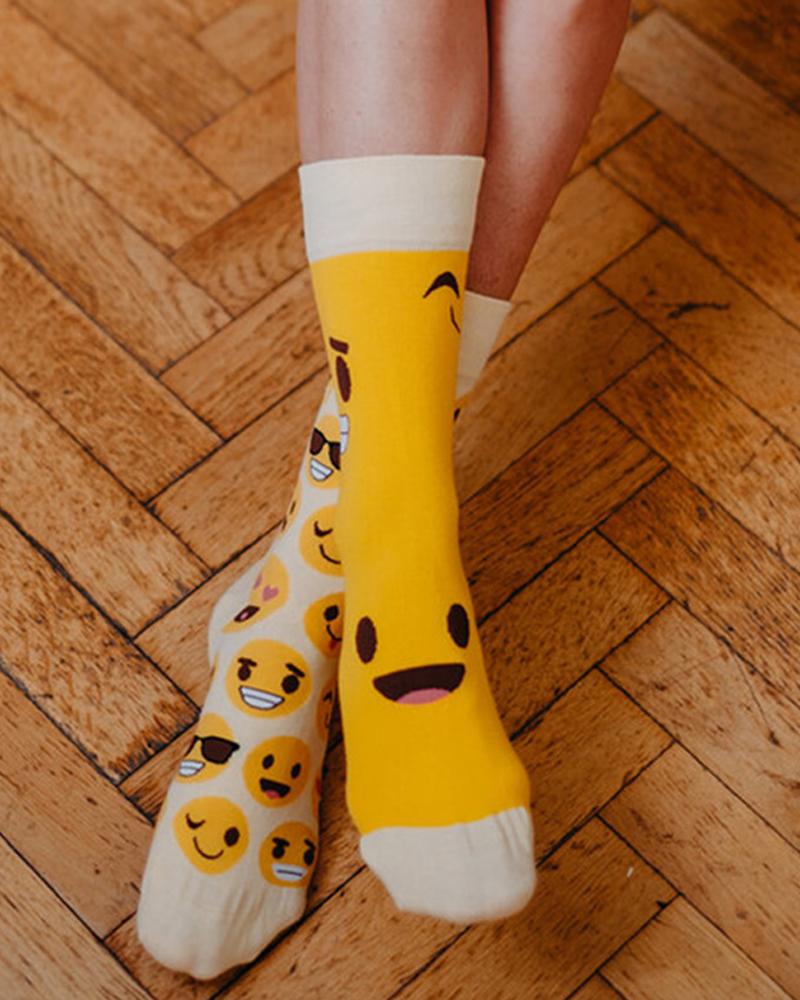 

1Pair Rainbow Stripe Heart Print Crew Socks, Yellow