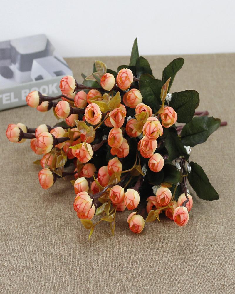 

7 Branch 21 Heads Artificial Flowers Bouquet Mini Rose Wedding Home Office Decor, Orange