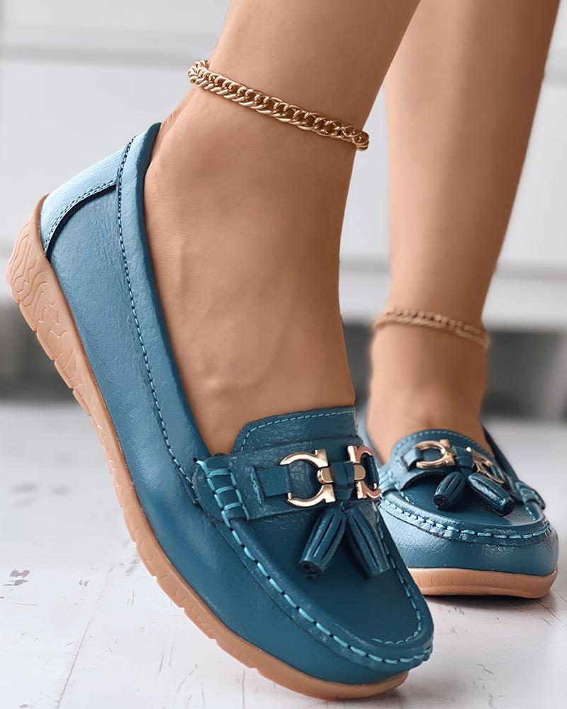 

PU Leather Slip On Loafers, Blue