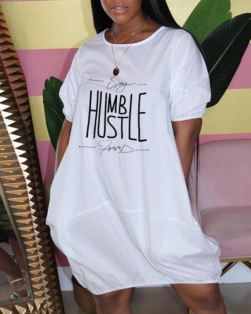 

Letter Print Casual T-shirt Dress, White